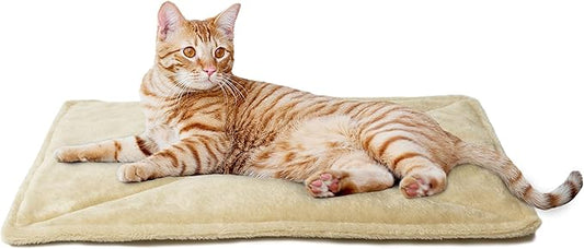 Furhaven ThermaNAP Self-Warming Cat Bed for Indoor Cats & Small Dogs, Washable & Reflects Body Heat - Quilted Faux Fur Reflective Bed Mat - Cream, Small