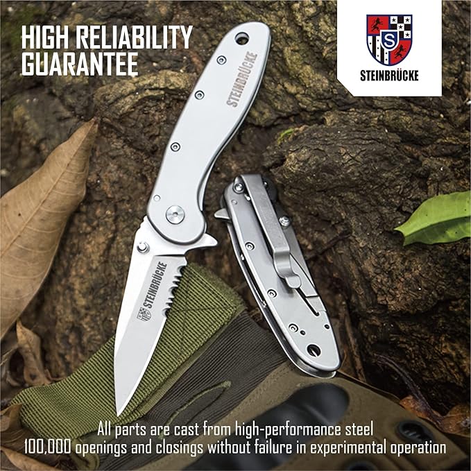 Pocket Knife for Men with Clip - Heavy Duty Folding Pocket Knives, 3.1" 14C28N Stainless Steel Titanium Coated Blade, Tactical EDC Knife for Camping Hunting Fishing
