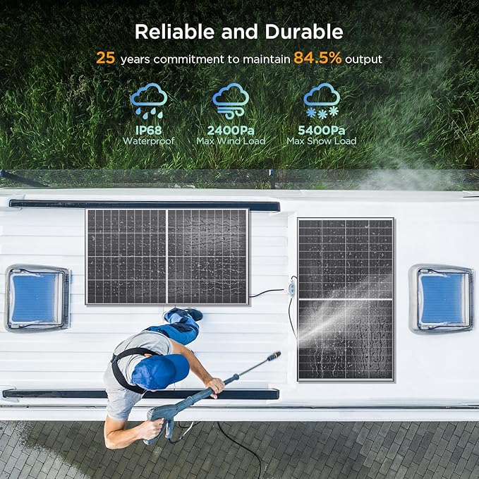 N-Type 16BB 200W Bifacial Solar Panel, 200 Watt Solar Panel 12V, 25% High Efficiency Monocrystalline PV Module for RV Camper Marine Home Rooftop Power Station Off-Grid Systems (1 Pack 200W)