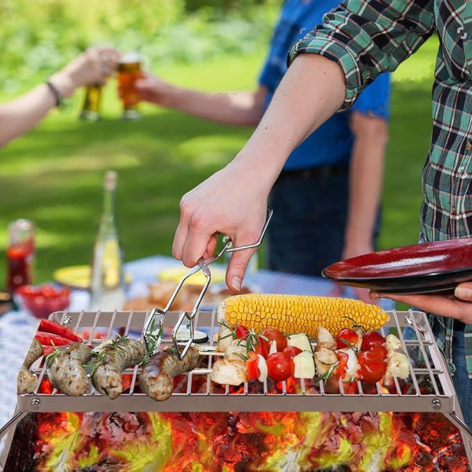 REDCAMP 13.6" Small Folding Campfire Grill, 304 Stainless Steel Firepit Grill Grate, Heavy Duty Portable Camping Grill with Carrying Bag for Outdoor Cooking Backpacking Hiking Picnics BBQ