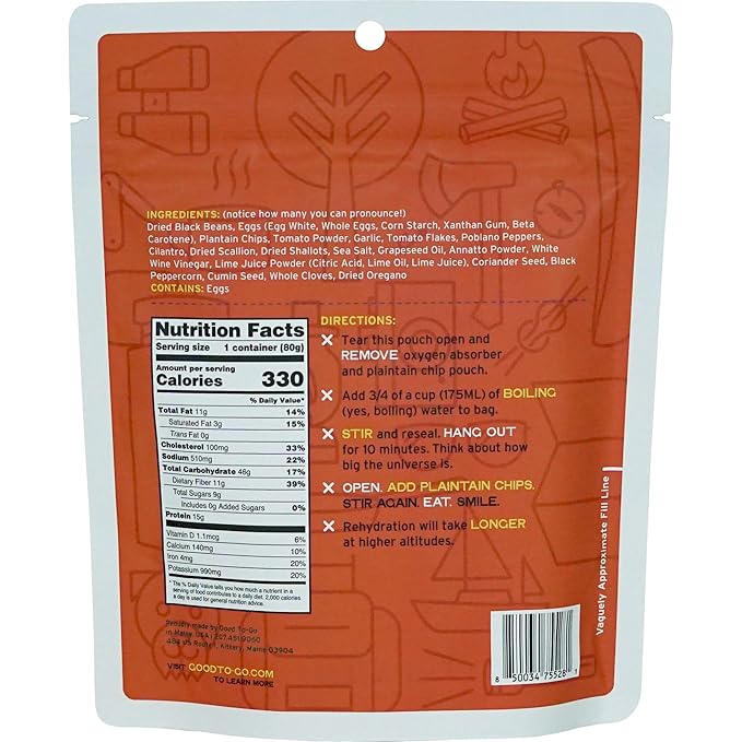 GOOD TO-GO Ranchero Scramble (6-Pack of Single Servings) | Camping & Backpacking Food | Just Add Water Backpacking Meals | Good To-Go Dehydrated Meals Taste Better Than Freeze Dried Food