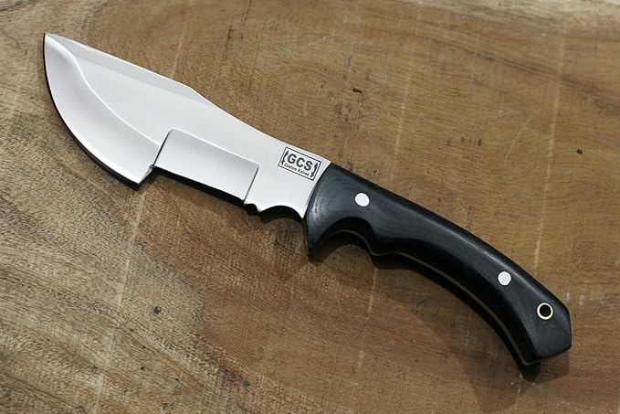 GCS Handmade D2 steel Hunting Knife G10 Handle Fixed Blade Knife Right Hand Scout Carry Buffalo leather Sheath and Sharpening Stone for Hunting Camping Survival and EDC