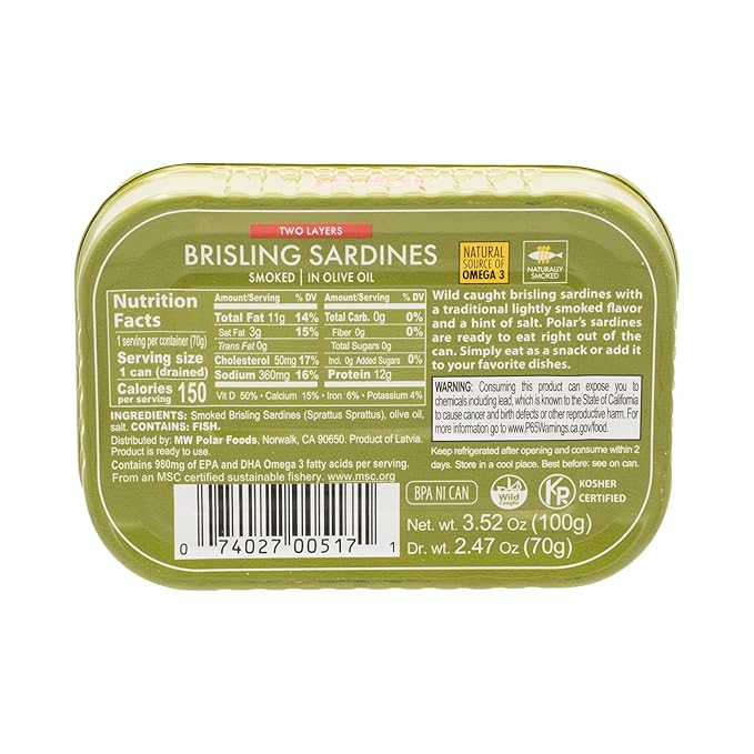 MW Polar Brisling Sardines, Smoked in Olive Oil, 3.52 Ounce (Pack of 12)