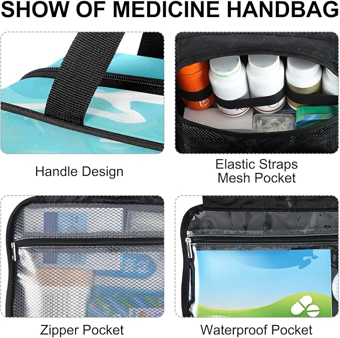 Fustylead Leisurely Cat with Sunglasses in The Pool Empty Travel First Aid Bag Large Home Medication Bag with Zipper for Pills,Vitamin,Fish Oil,Supplements for Women and Men