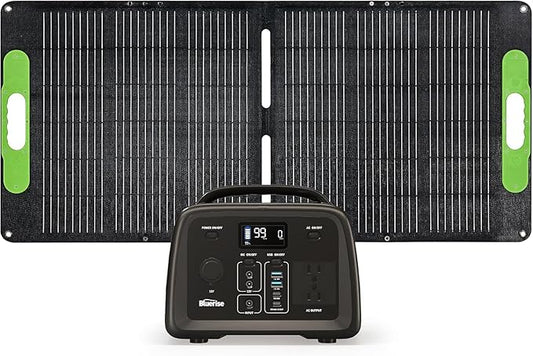 BLUERISE Solar Generator 320Wh Portable LiFePO4 Power Station with Foldable Solar Panels 60W with 2 AC Outlet 110V/300W Solar Mobile Battery Packup for Camping Hunting Home Emergency