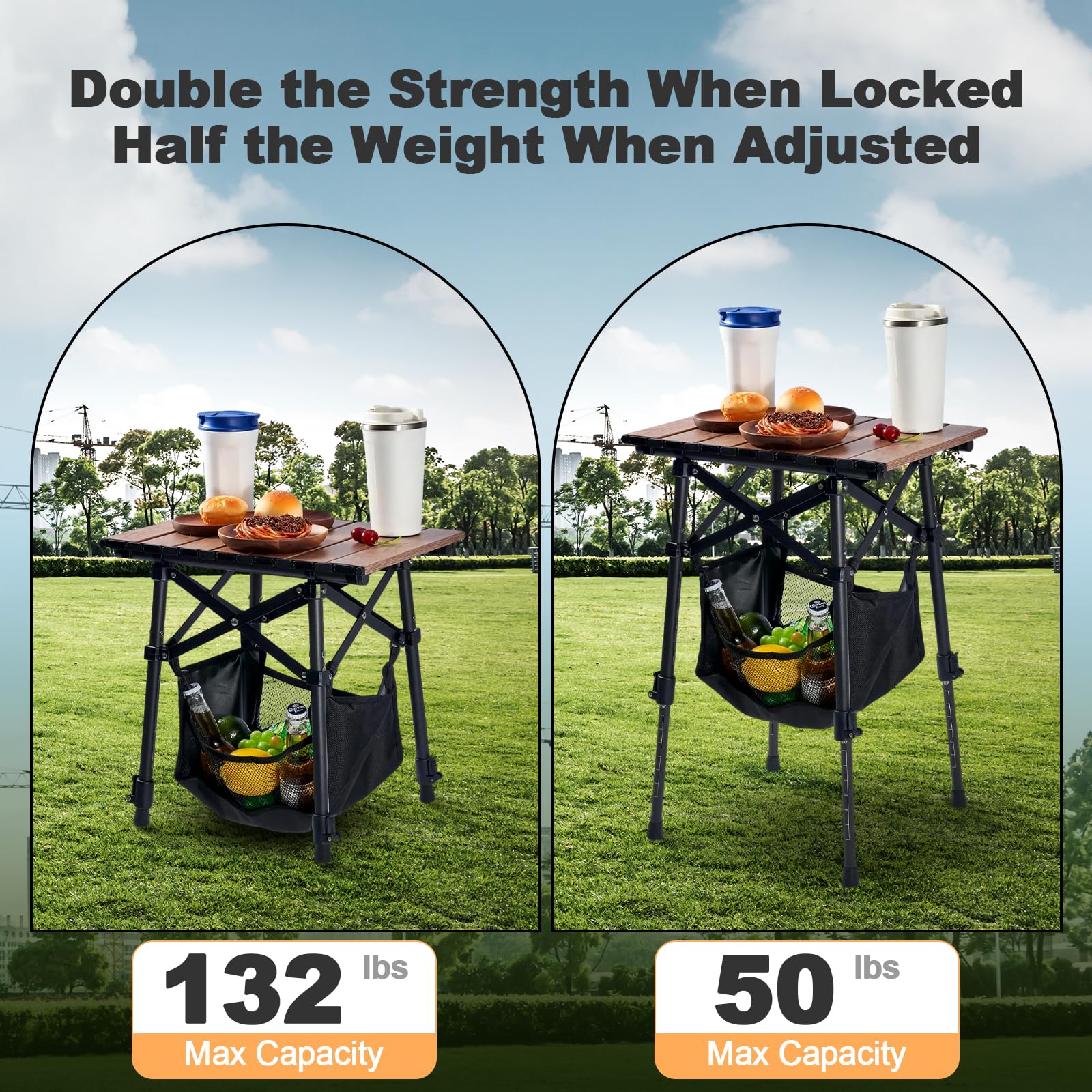 Odoland Portable Camping Table, Folding for Beach Outdoor Adjustable Height