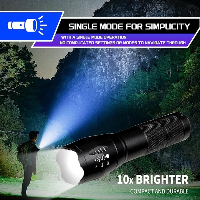 3 Pack LED Rechargeable Flashlight, Super Bright Small Mini Camping Flashlights Zoomable Beam, Convenient USB C Charging for Camping Hiking Outdoor Home Emergency