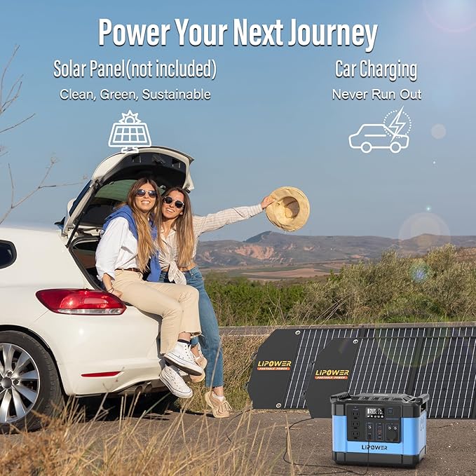 Lipower Power Station 1000W, 1120Wh LiFePO4 Battery Solar Generator for Camping, AC Outlets*3, PD 60W, Portable Power Station for Home Use, CPAP, Emergency-Blue