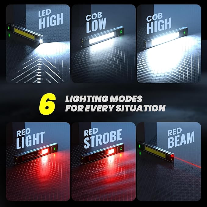 EGUKU Rechargeable Pen Light, 800 Lumen Pen Flashlights with COB Work Light, Portable LED Pocket Flashlight with 6 Light Modes, Clip Flashlight with Magnetic Base for Inspection, Work, Repair