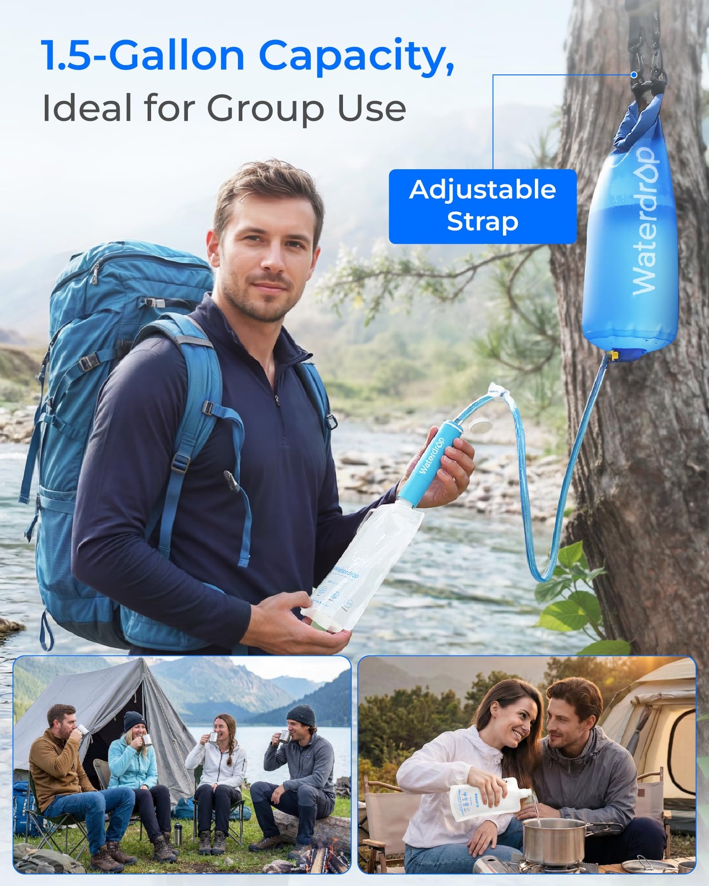 Waterdrop Gravity Water Filter Straw, Camping Water Filter, 0.1 Micron