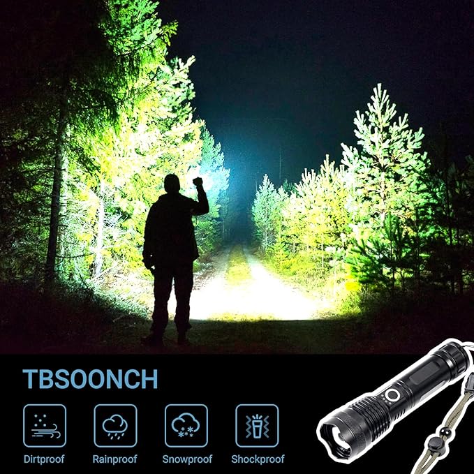 2-Pack Rechargeable LED Flashlight, High Lumen, Zoomable Tactical Flashlight with 5 Modes and 12 Hour Run Time, IPX6Waterproof, Great for Camping, Hiking, Emergencies and Home Use (2-Pack)