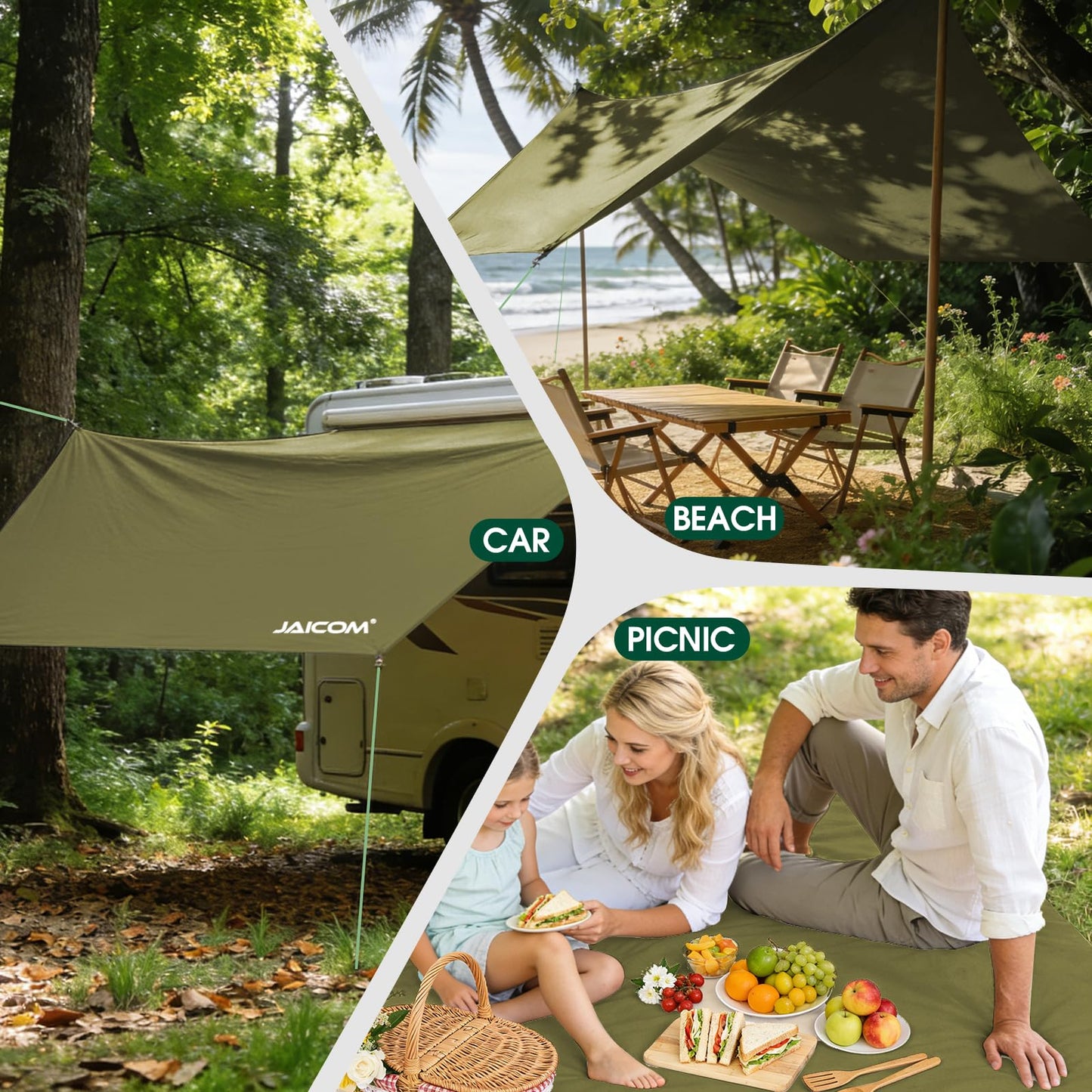 JAICOM Waterproof Hammock Rain Fly, 12ft x 9.5ft Portable Camping Tarp