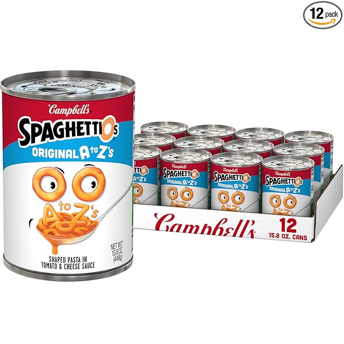 SpaghettiOs Original A to Z's Canned Pasta, Healthy Snack for Kids and Adults, 15.8 OZ Can (Pack of 12)
