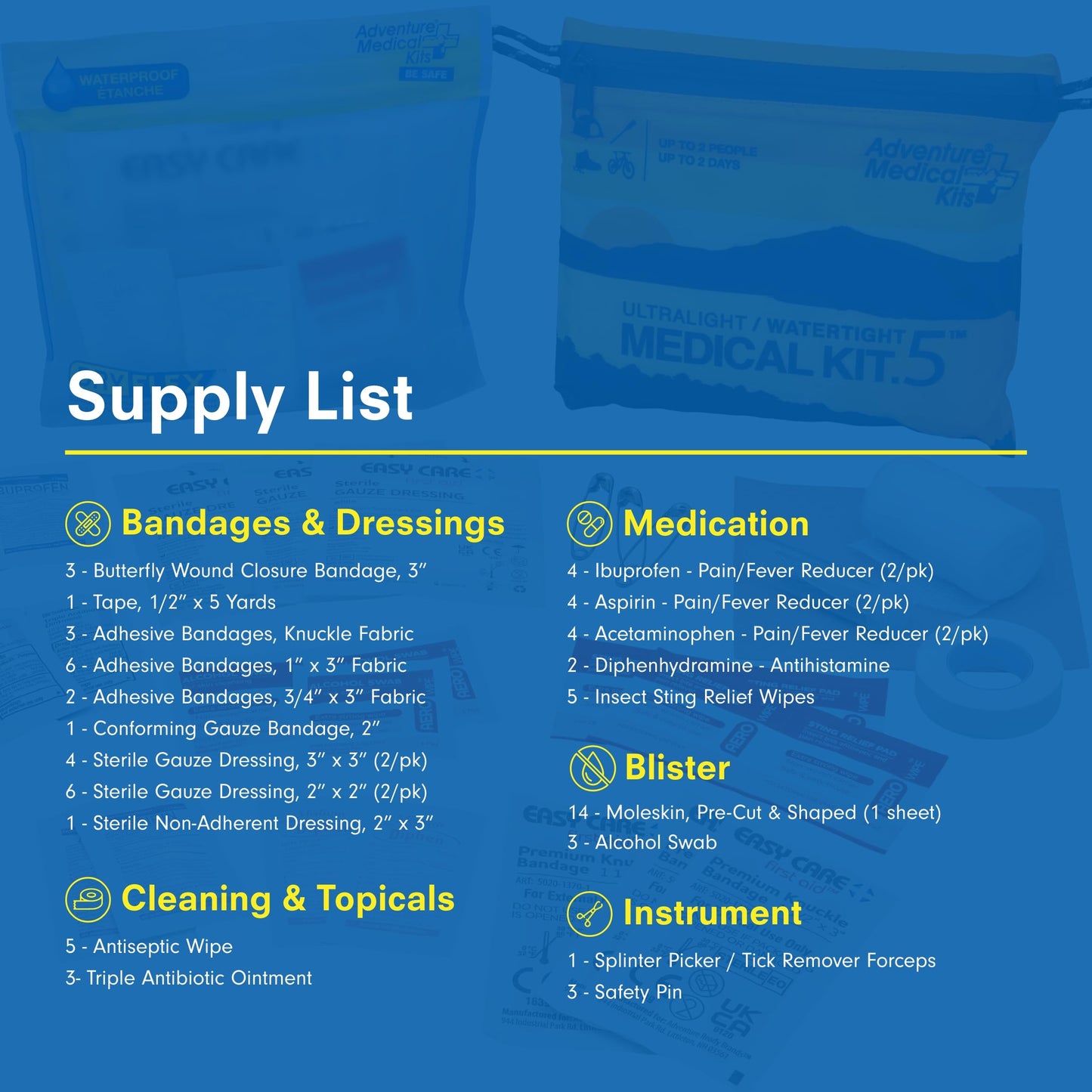 Adventure Medical Kits Ultralight/Watertight Medical Kit .5, (2 Person)