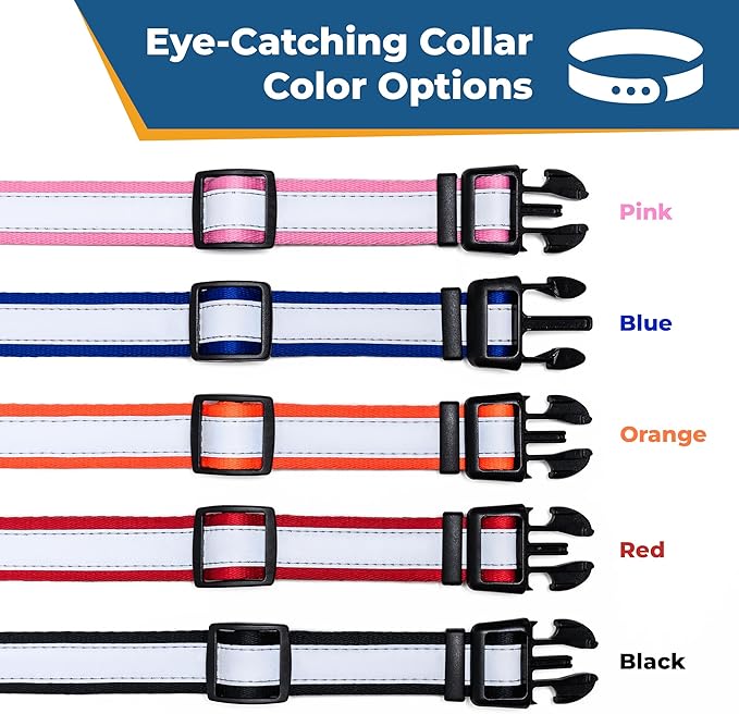 GoTags Reflective Personalized Dog Collar, Custom Embroidered with Pet Name and Phone Number in Pink for Boy and Girl Dogs, Adjustable Small