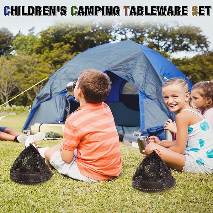 Scout Camping Mess Kit for Person 18/8 Stainless Steel Utensils Camping Dinnerware Kit Boy Scout Dishes Set Girl Scout Mess Kit with Mesh Bag Camping Cutlery Set for Travel Trip School Camp