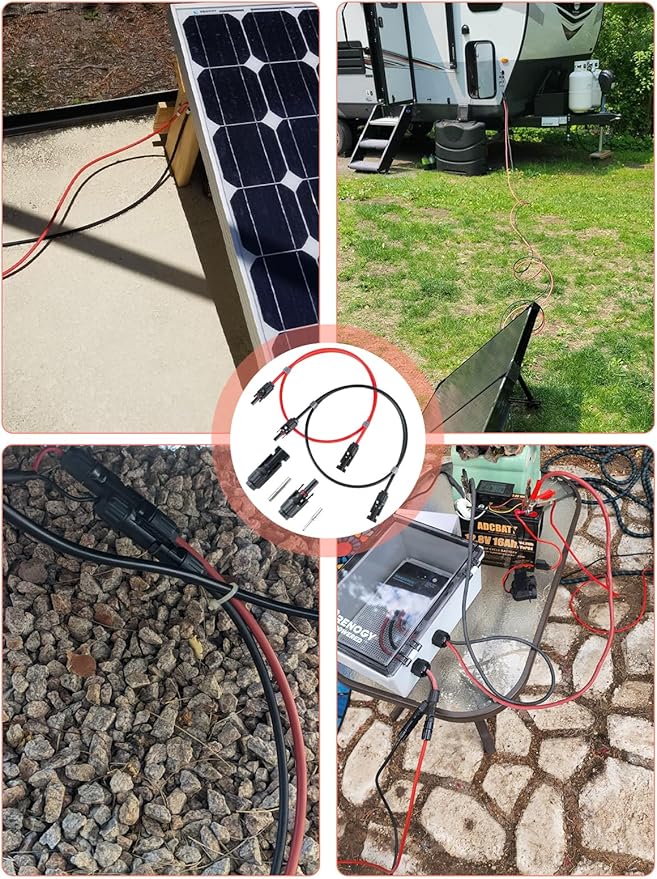 12AWG Solar Panel Extension Cable 6FT 4mm² with Female and Male Connector Solar Panel Cable for Solar Panels Solar Controllers (6FT Red + 6FT Black)