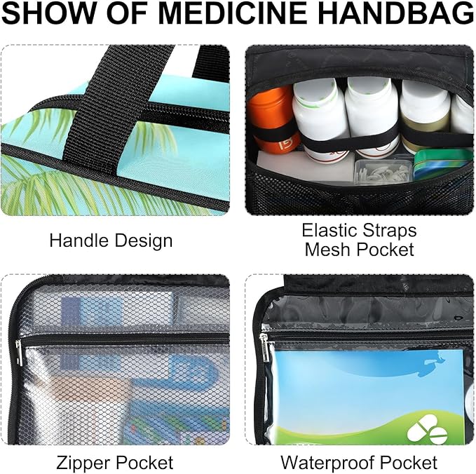Fustylead Cute 3d Happy Panda Fox Raccoon at Pool Travel Medicine Organizer Bag Home Storage First Aid Kit Large Pill Case with Zipper for Pill Bottle, Vitamins, and Medical Supplies