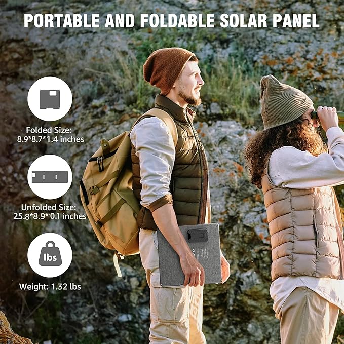 Portable Solar Panel Charger 22W, ZeroKor Foldable Solar Panel Kit with DC USB C USB A Out for Phone Pad Power Bank Smart Device, High Efficiency Waterproof Panel for Camping Backpacking Hiking