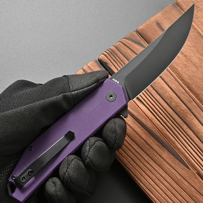 FF18 Folding Pocket Knife,AUS-8 Steel Blade G10 Handle EDC Tool Knife for Outdoor Survival,Camping,Hiking,Hunting (Purple)