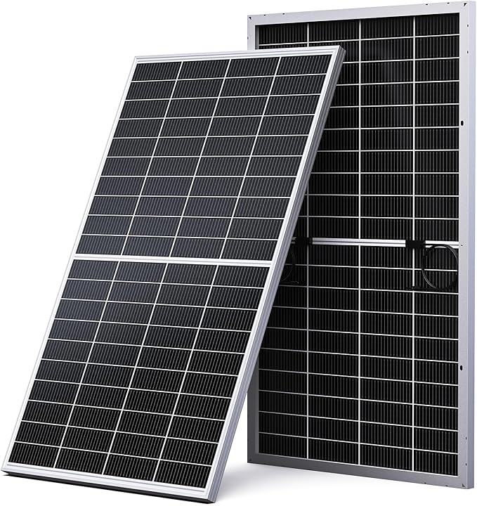 N-Type 16BB Bifacial Solar Panel 200 Watt,12V 200W Monocrystalline Solar Panel, 25% High Efficiency PV Module, for Van RV Trailer Marine Rooftop Home Power Station Off Grid (1 Pack Silver)