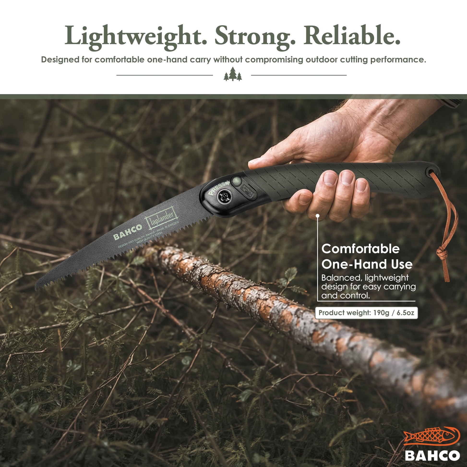 Bahco BAH396LAP Laplander Folding Saw, 7-1/2" Blade, Ergo Grip, Green