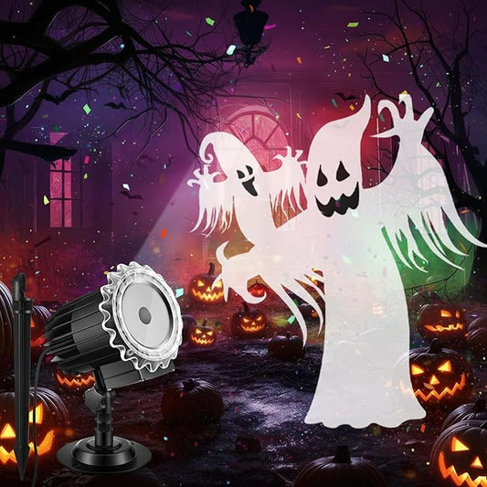 Tuanse Halloween Projector Lights Outdoor Halloween Rotating Ghost Laser Projector LED Flood Light for Window Decor Holiday with Stars for Party Garden Landscape Decoration