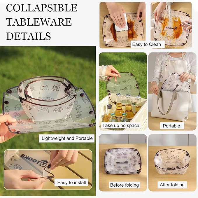 MIUPOO Collapsible Bowl Set,Portable Mess Kit,Food Grade Material Free Folding Bowl for Lunch Family Picnic,7×5.5×3.5 Inches,4 Pieces.