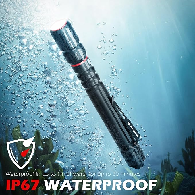 FORTO Rechargeable Pen Light Flashlight, 400 Lumens Small Pocket Flashlight with Clip, IP67 Waterproof, 2 Light Modes, 3-Color Battery Indicator, Type-C Charging, for Inspection,Emergency（4 Pack）