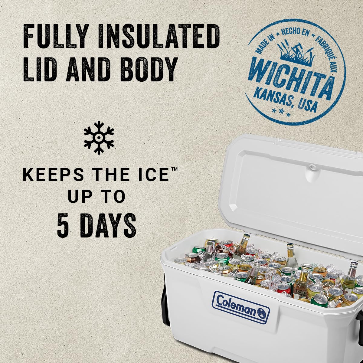 Coleman Classic Series 100qt Wheeled Marine Cooler, Fully Insulated Lid & Body Keeps Ice up to 5