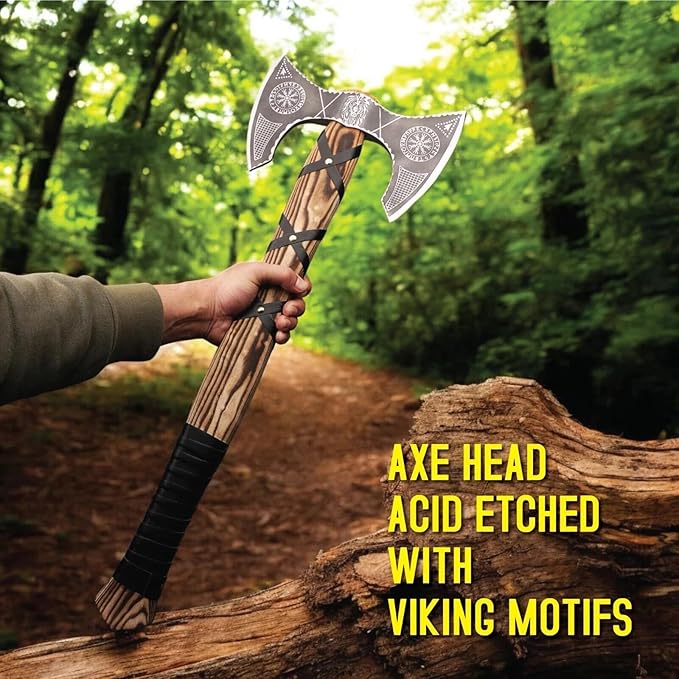 Viking Axe of Ragnar Lothbrok Norse Hunting Axes Sharp Blade Hunting Axe, High Carbon Steel Blade with Rose Wood Handle Camping Axes Viking Hatchet Gift for Dad (Double Head Axe)