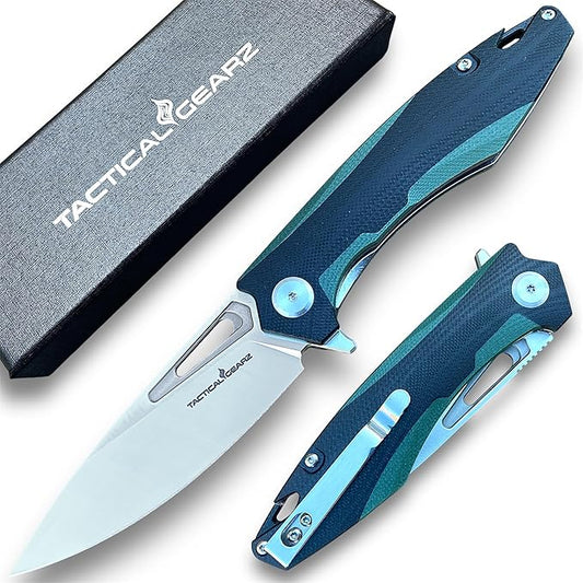 TACTICAL GEARZ Pocket Folding Knife for EDC, D2 Steel Blade, Dual Color G10 Handle, Includes Sheath (Kuma Green/Black)
