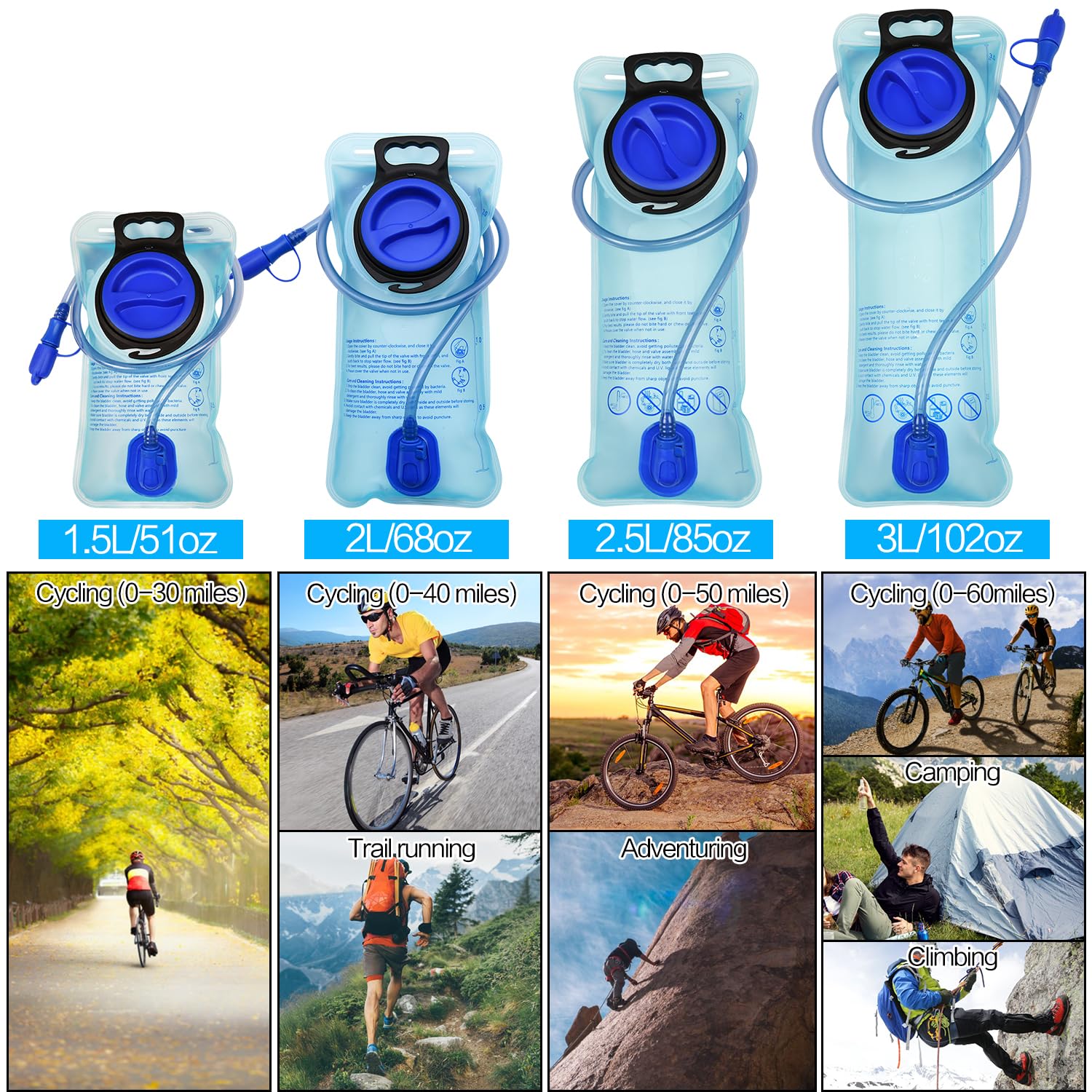 Mdvora 1.5L/2L/2.5L/3L Hydration Bladder, Large Opening Water Storage Bladder Bag, for Cycling