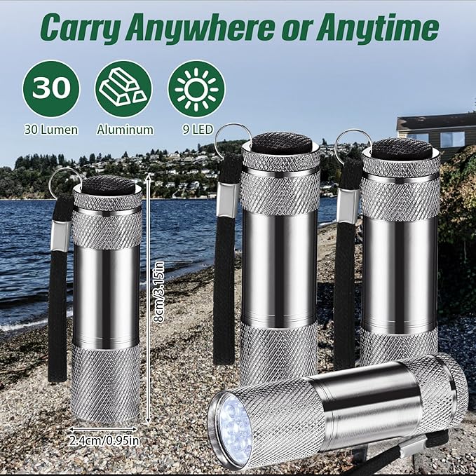 VIHOSE 32 Pcs Mini Flashlights Bulk, Bright Aluminum Handheld Flash Light with Lanyard Small LED Flashlights for Night Reading Emergency Hurricane Camping Hiking, Batteries Not Included(Gray)