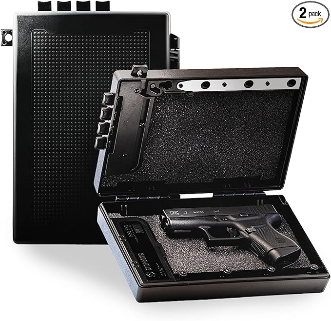 STOPBOX PRO Gun Safe Alternative for Handgun Storage, Instant Access Portable Gun Case, TSA Compliant Gun Lock Box for Car or Travel Safe Box, Quick Access Handgun | Black - 2PK (Compact Only)