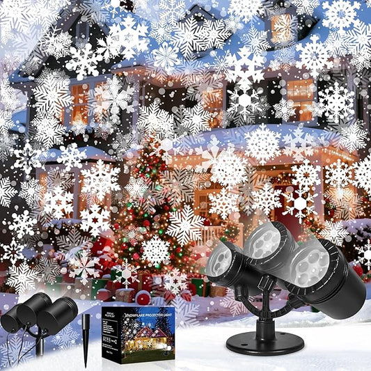 Snowflake Christmas Projector Lights Outdoor, [Timer] Triple Head Snowflake Projector Light, Waterproof 360°Rotating LED Snowfall Projector for Holiday Party Yard Garden Indoor Christmas Decoration
