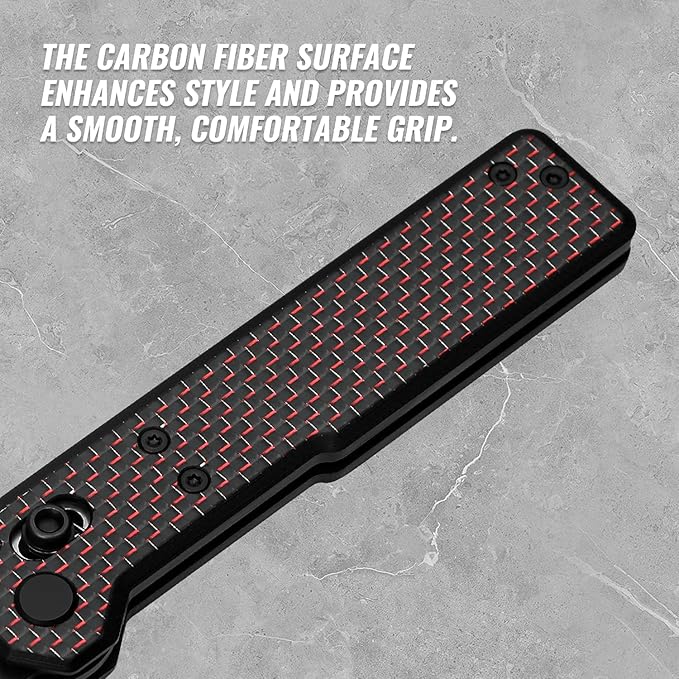 Tarcus Folding Pocket Knife, 3.5" D2 Steel DLC Blade Carbon Fiber Overlay Handle, Lightweight EDC Knife with Crossbar Lock for Men and Women, Ideal for Camping, Hiking, and Survival