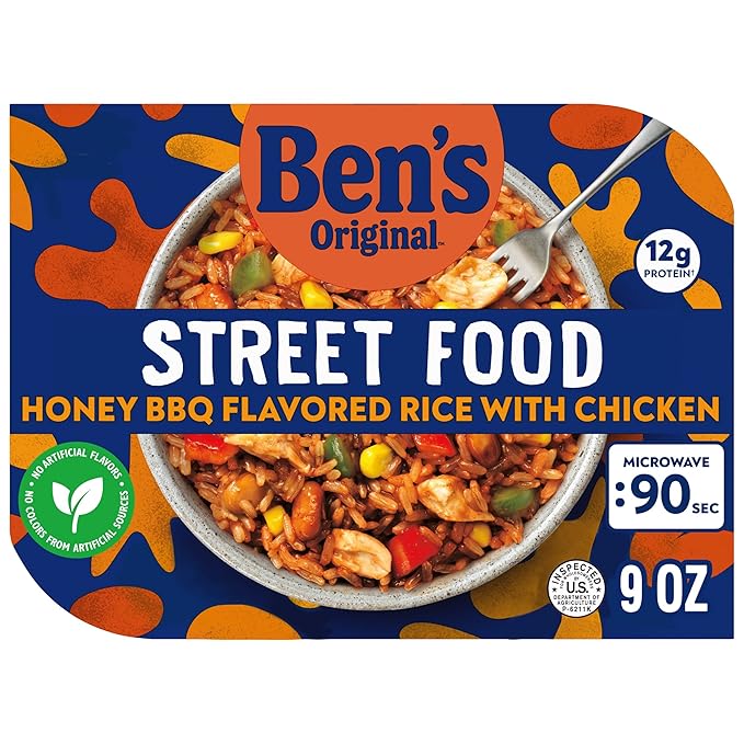 BEN'S ORIGINAL Street Food Honey BBQ Flavored Rice with Chicken, Prepared Entrée, Microwave in 90 Seconds, 9 oz (Pack of 6)