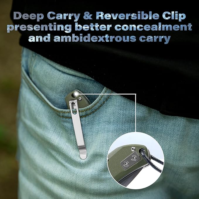 Axis Lock Folding Pocket Knife with Clip, 3.46" D2 Steel Drop Point Blade and G10 Handle, Crossbar Lock EDC Pocket Knife for Men Women Hiking Camping Hunting Survival Knives