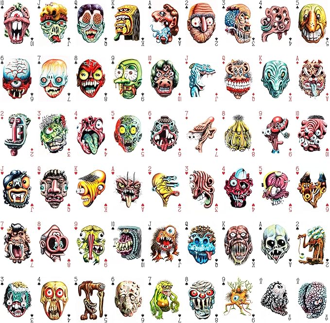 Ugly Monsters Playing Cards (Poker Deck 54 Cards All Different) Vintage Scary Ugly Monsters Cartoons Halloween