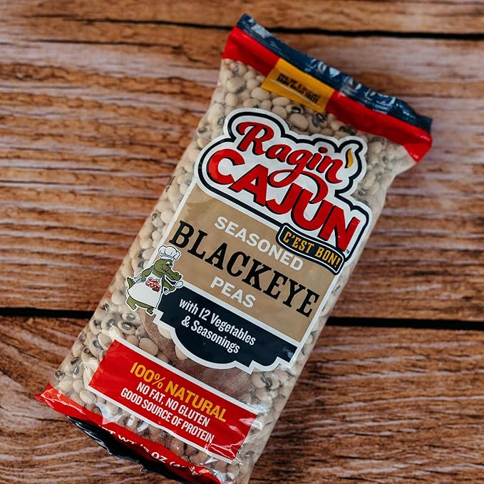 Ragin' Cajun Seasoned Blackeye Beans - 16 oz Pack, Fat-Free, Gluten-Free, Reduced Sodium - Authentic Louisiana Creole Dish with Seasoning
