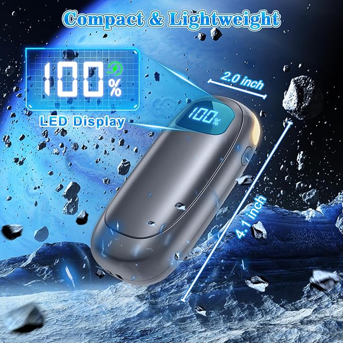 Hand Warmers Rechargeable 2 Pack, Electric Dual-Sided Heating with LED Display & Flashlight, Max 127?? 13Hrs Long Lasting Pocket Heater for Raynauds, Golf, Hunting Essentials, Gifts for Men Women