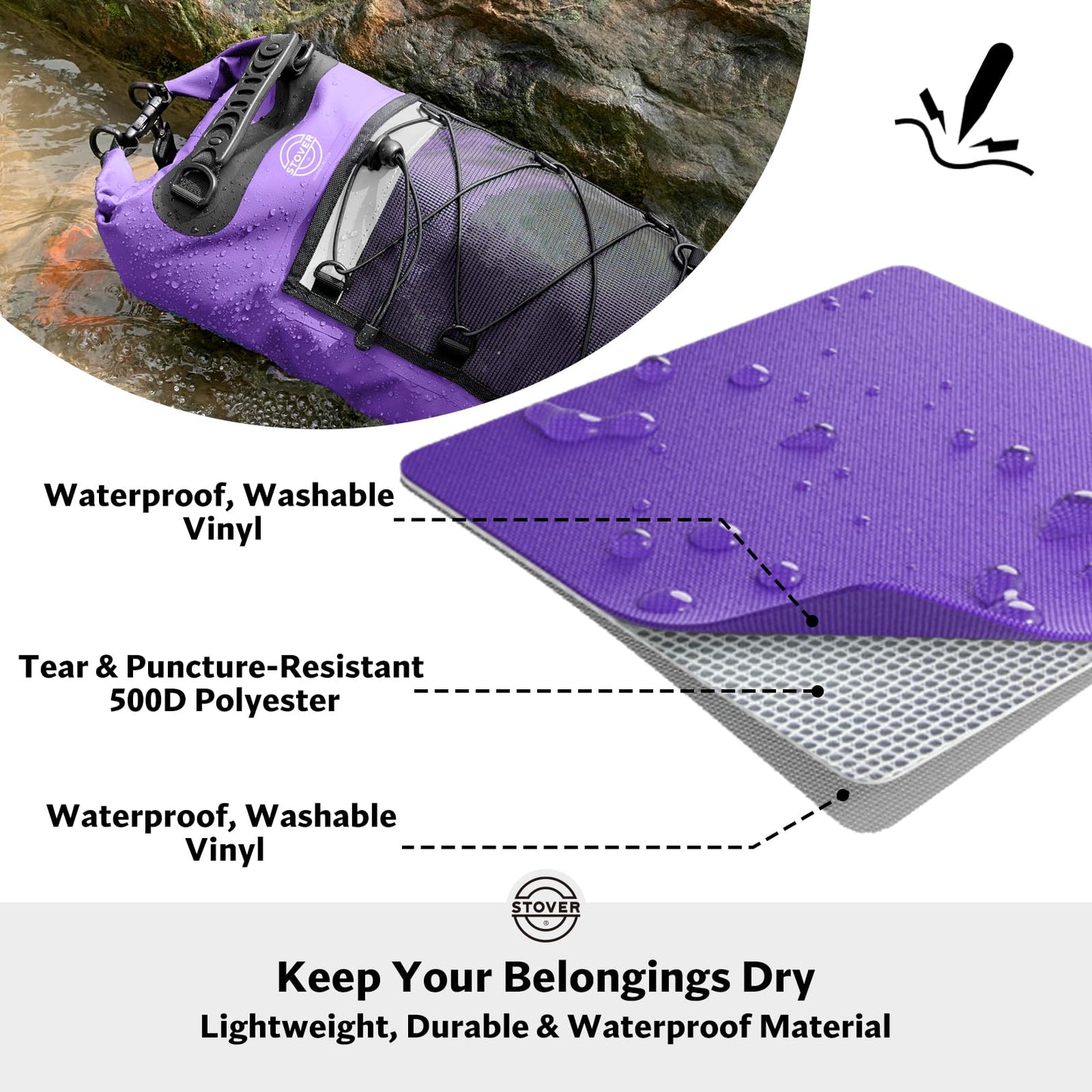 STOVER 5/10/25/30/40L Waterproof Dry Backpack & Phone Case- Large Floating Dry Bag for Kayaking