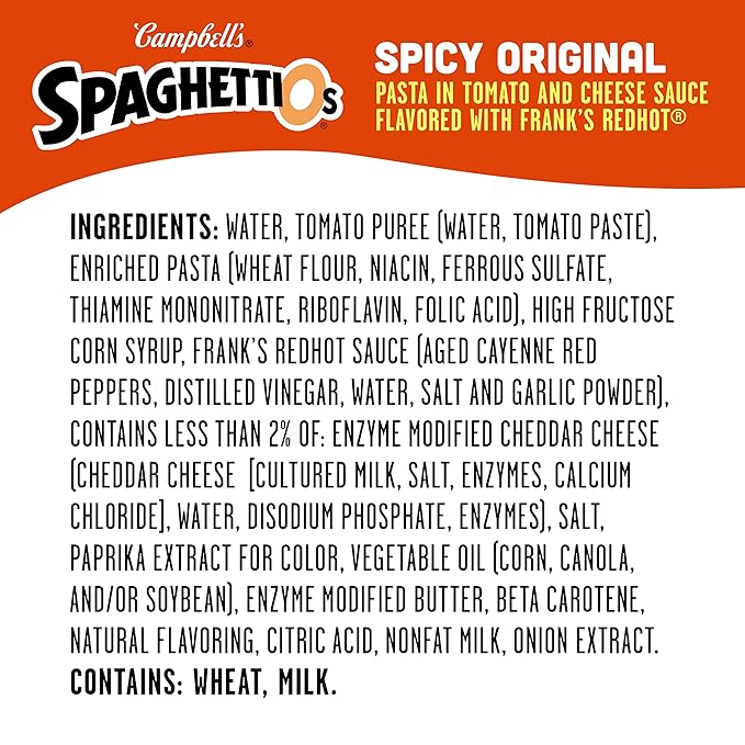SpaghettiOs Spicy Original made with Frank's RedHot, Canned Pasta, 15.8 OZ Can (Pack of 6)