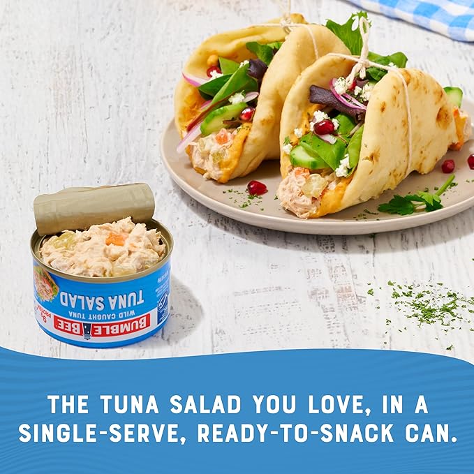Bumble Bee Snackers - Tuna Salad, 3 oz Easy Open Can - 9g Protein per Serving - Wild Caught Skipjack Chunk Light Tuna Pack - No Draining, Ready to Eat
