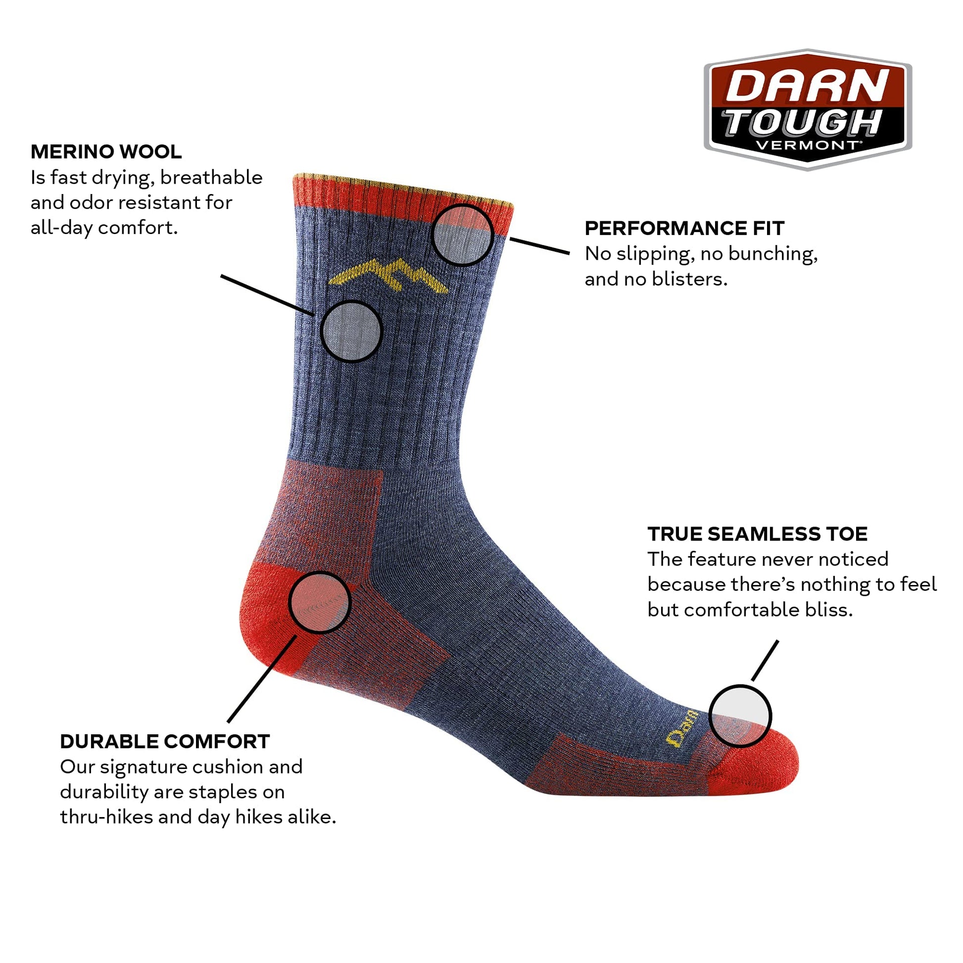 Darn Tough Men's Hiker Midweight Micro Crew Sock (Style 1466) - Lime, Large