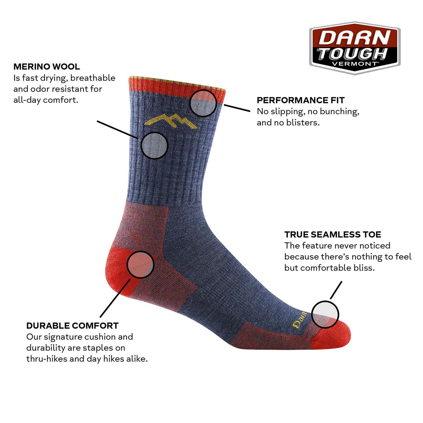 Darn Tough Vermont Men's Hiker Midweight Micro Crew Sock