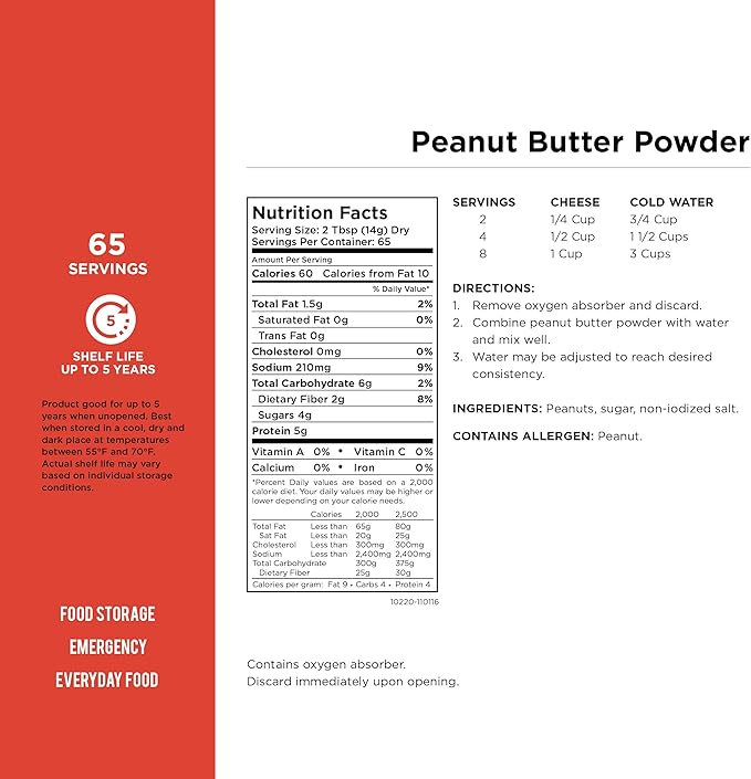 Augason Farms Peanut Butter Powder 2 lbs No. 10 Can