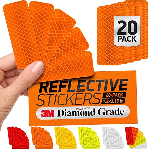Reflective Safety Tape Stickers | 3M Diamond Grade | Orange | 1.2″ x 3.15″ | 20-Pack | Safety Warning Tape for Helmets, Cars, Mailboxes & More