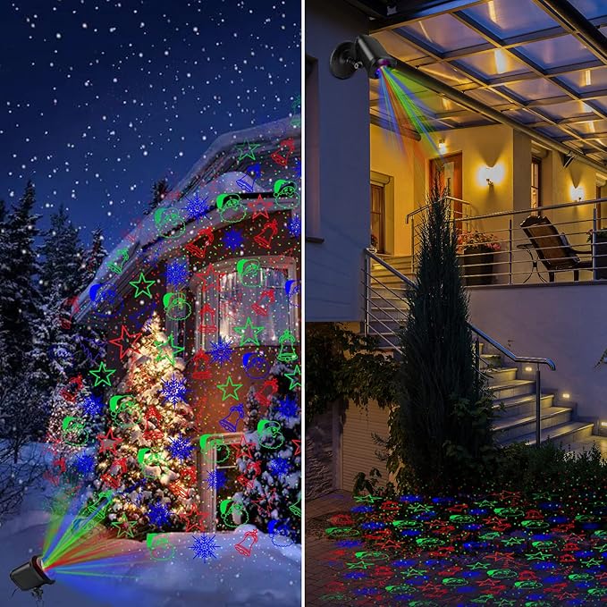 RGB Laser Christmas Lights - Indoor/Outdoor, 3 Colors, Multiple Patterns, Waterproof with Remote - for Holiday Decor